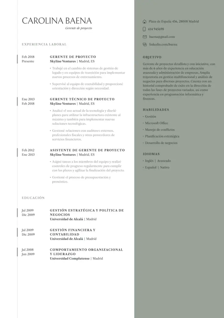 CV template Ámsterdam