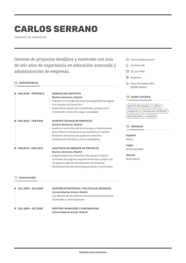 CV template Barcelona