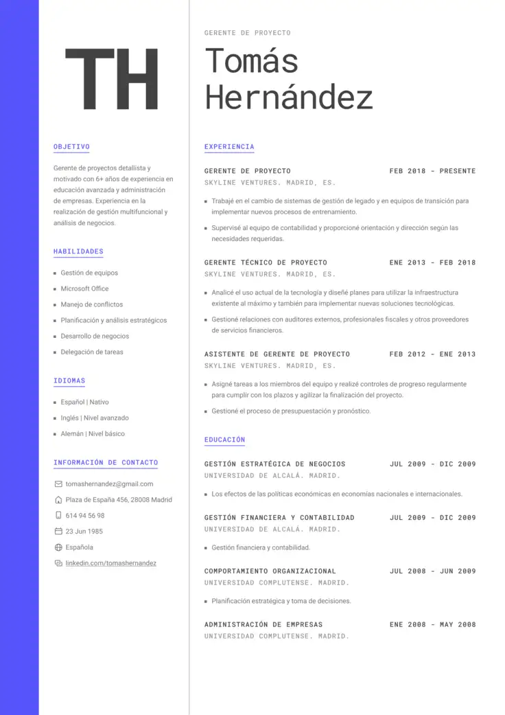 CV template Estocolmo