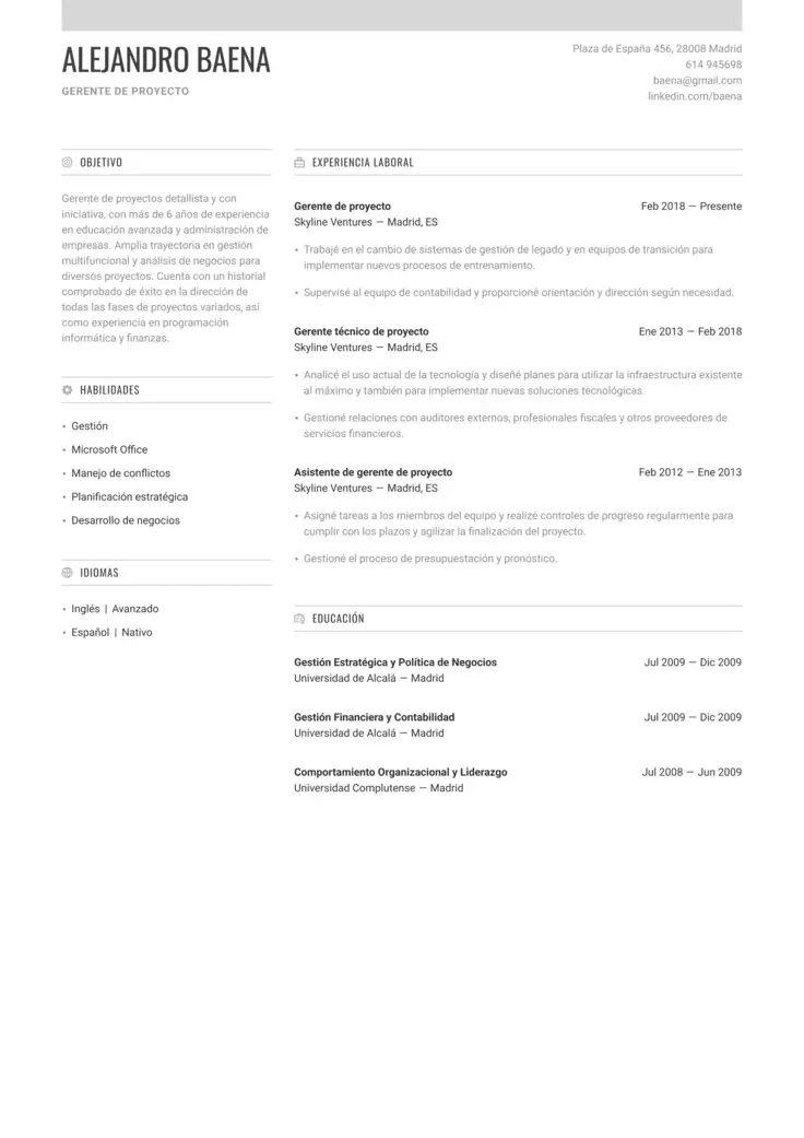 CV template Zúrich