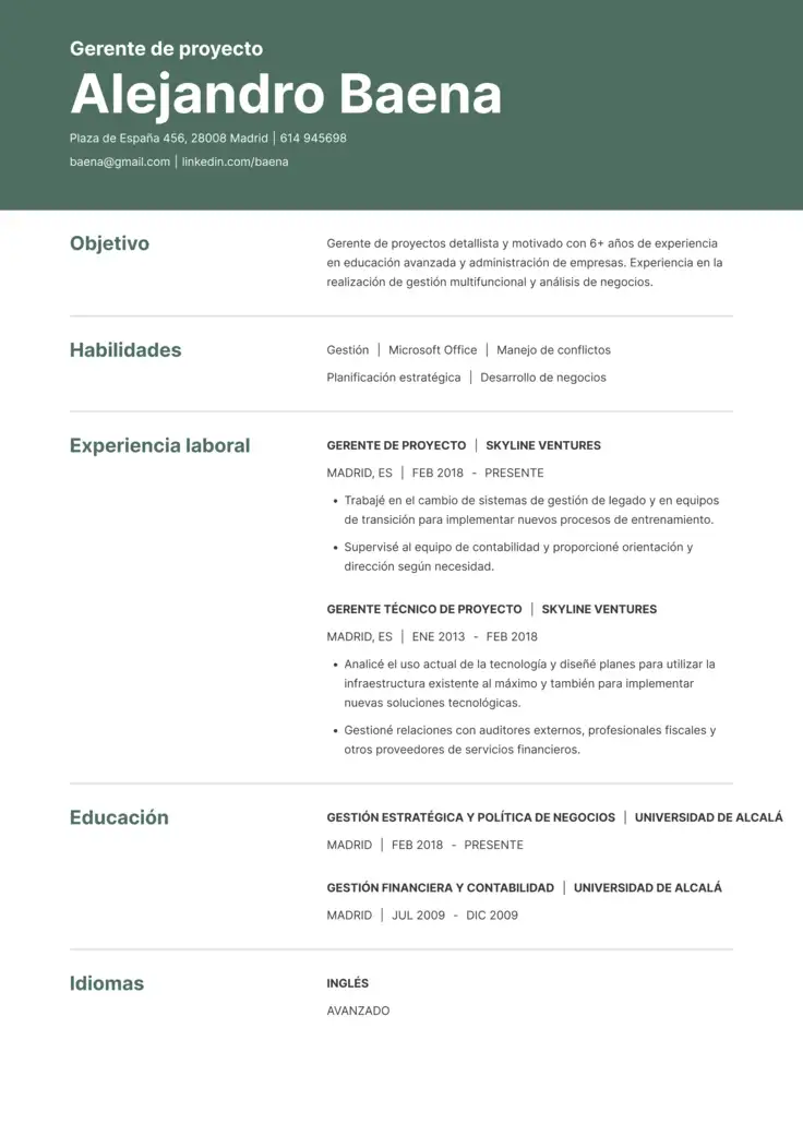 CV template Tampa