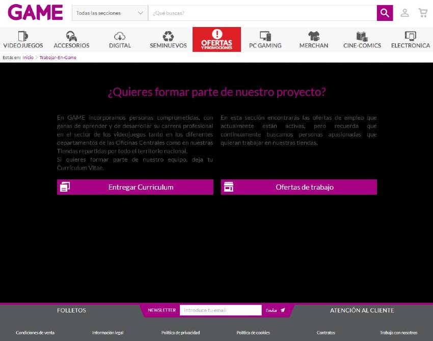 enviar el curriculum a game