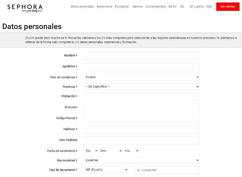 Curriculum vitae sephora picture