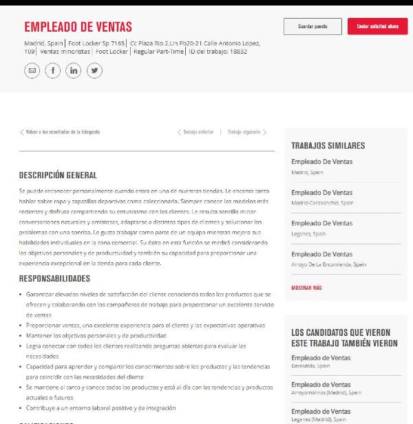 Enviar el currículum vitae para trabajar en Foot Locker