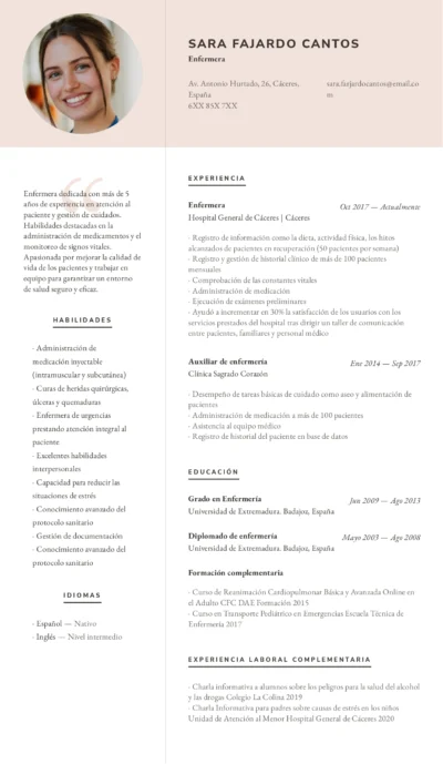 currículum vitae para enfermera