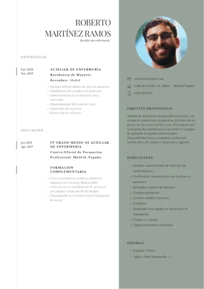 currículum vitae para auxiliar de enfermería