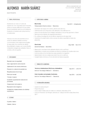 curriculum vitae para electricista