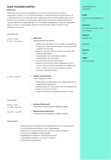 curriculum vitae para enfermera