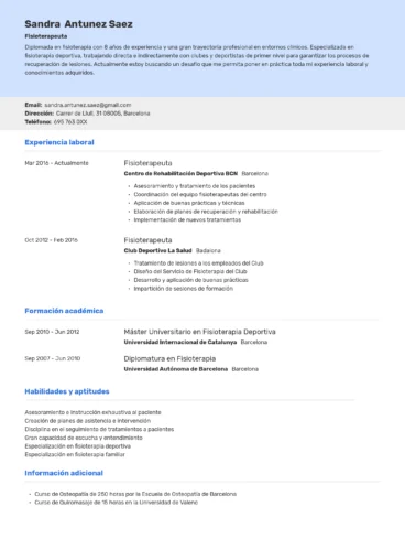 cv para fisioterapeuta