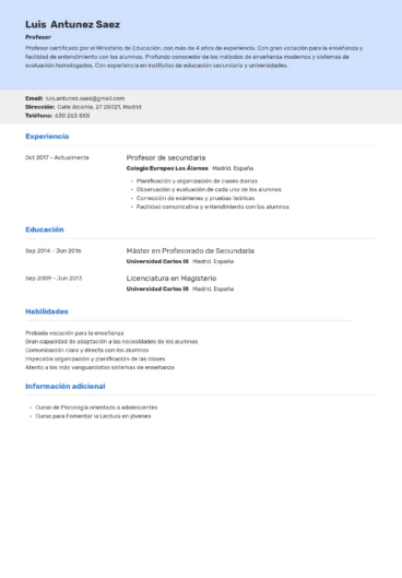 ejemplo de curricúlum para profesor