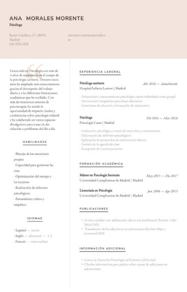 cv de psicologo