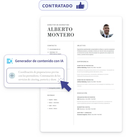 Ejemplo de perfil profesional de currículum generado con inteligencia artificial en OnlineCV