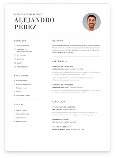 Ejemplo de plantilla de curriculum moderno profesional