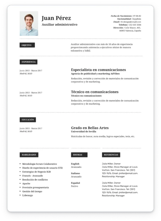 Plantilla de currículum clásico ideal para estudiantes o candidatos sin experiencia laboral
