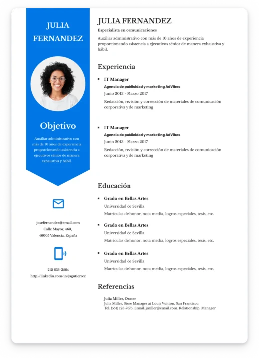 Plantilla de currículum profesional con diseño moderno y visualmente impactante para marketing o tecnología