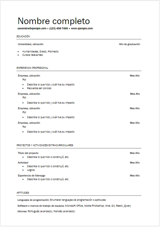 Plantilla de CV en Word gratis (Simple)